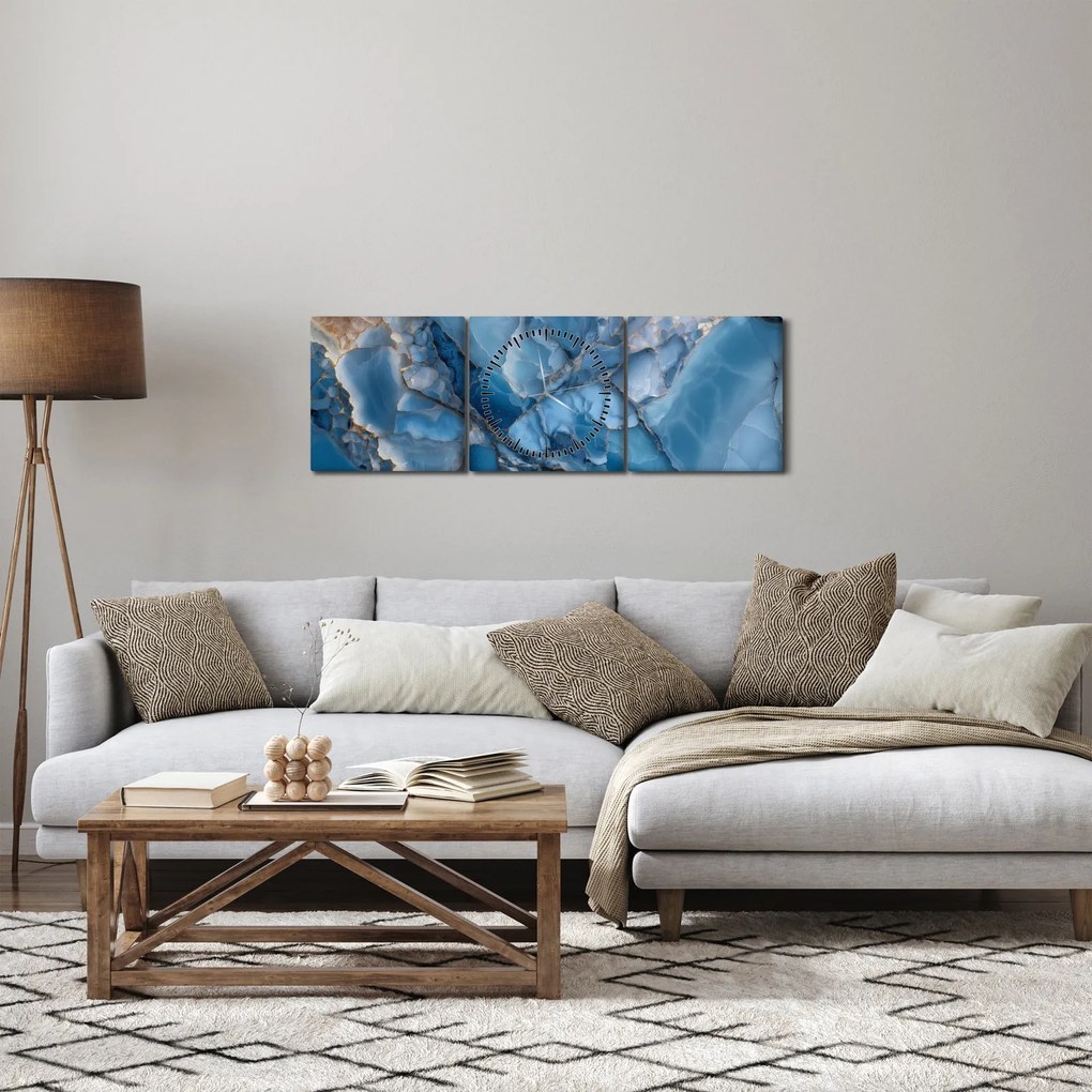 Obraz - Niebieski zróżnicowany marmur (z zegarem) (90x30 cm)