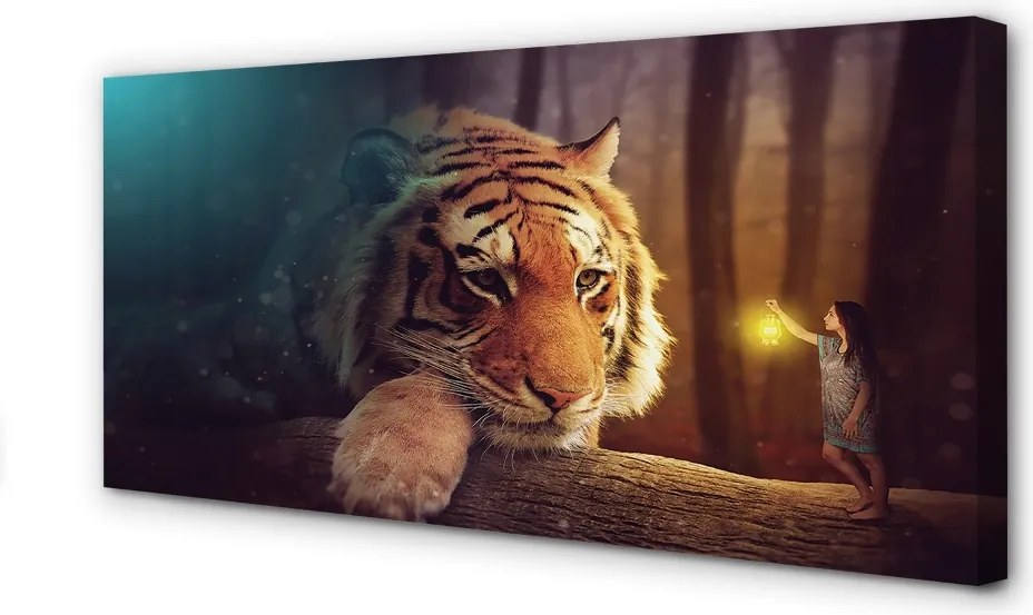 Zdjęcie na płótnie Spotkanie: Tygrys i Człowiek w Lesie