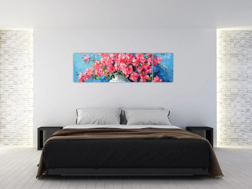 Obraz - Wazon z różowymi kwiatami (170x50 cm)
