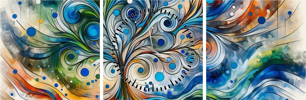 Obraz – Kolorowe energetyczne drzewo (z zegarem) (90x30 cm)