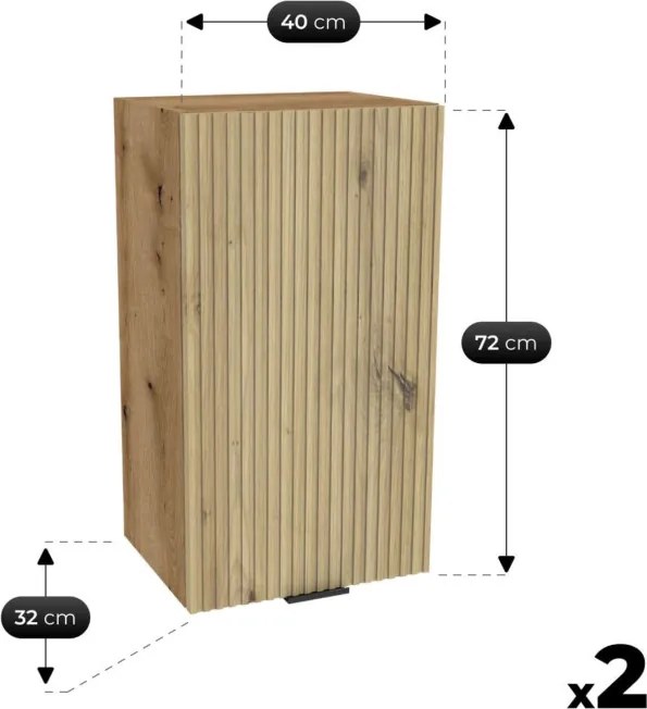 Zestaw Mebli Kuchennych MODERN 200 cm Dąb/Biały Połysk Ryflowany Nowoczesny