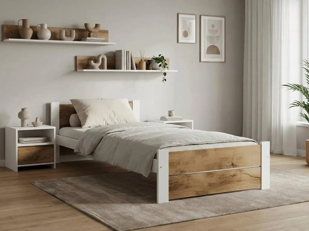 Łóżko IKAROS DOUBLE 80 x 200 cm, biały/dąb artisan Materac: Materac Coco Maxi 20 cm