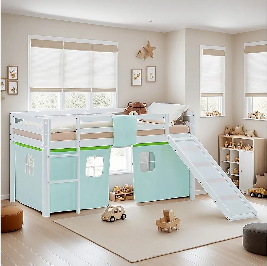 Łóżko piętrowe dla dzieci 90x200 cm Białe Zielone