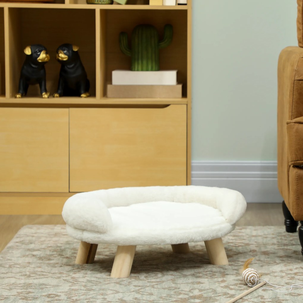 PawHut Łóżko dla psa kota z odpinanym pokrowcem Miękkie wygodne legowisko kremowo białe 47x47x20cm | Aosom PL