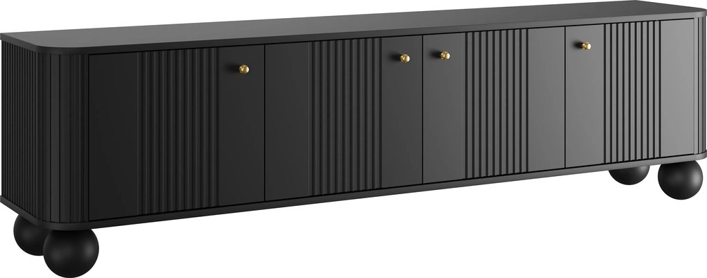 Szafka RTV Vesper 4D 187 cm - czarny / złote uchwyty / nogi kule