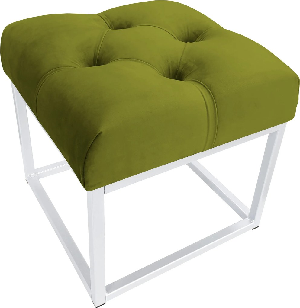 Pufa CHESTERFIELD tkanina Welur loft ławka podnóżek metal : Kolor Stelaża - Biały, Kolor tkaniny - VELVET - BL75, Typ tkaniny - Velvet