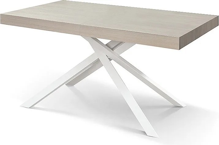 Stół drewniany, wykończenie wiąz perłowy, podstawa biała, rozkładany 140x90 - FORTE DEI MARMI