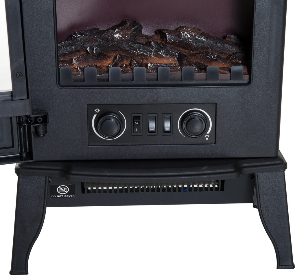 HOMCOM Elektrokamin, cichy kominek wolnostojący z efektem płomienia, piec kominkowy 2000W