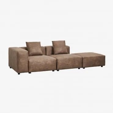 Sofa Modułowa Narożna Lewostronna Z 2 Częściami, Z Wysokim Podłokietnikiem I Pufą (↔︎285 Cm) Bruna Zamsz W Kolorze Brązowej Kawy - Sklum