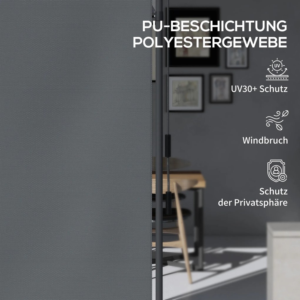 Outsunny Wolnostojąca Markiza, Długość Regulowana, Montaż bez Wiercenia, Rama z Aluminium, 1,2 x 2,2-3,1 m, Ciemnoszary