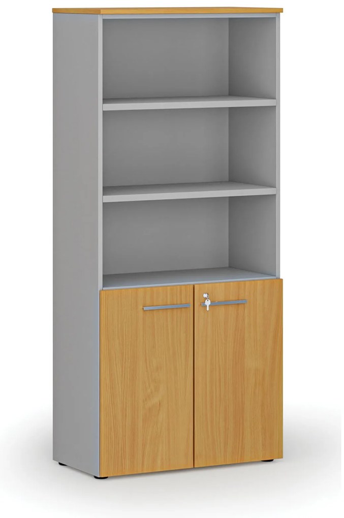 Szafa biurowa kombinowana PRIMO GRAY, drzwi na 2 poziomach, 800 x 420 x 1781 mm, szary/buk