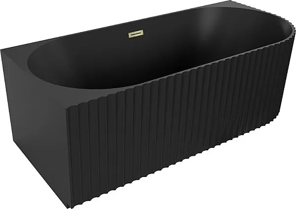 Mexen Gia wanna wolnostojąca narożna ryflowana lewa 170 x 80 cm, czarna mat, przelew złoty - 52701708071L-50