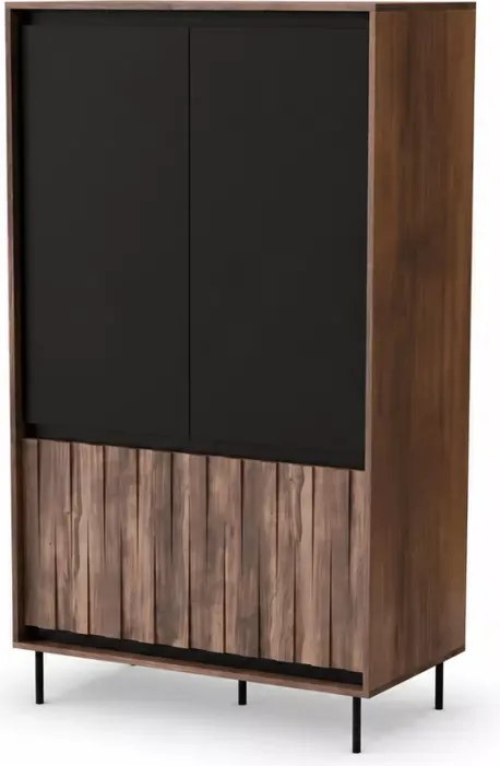 Szafa Madera S-1 – nowoczesna szafa z drzwiami przesuwnymi, kolor orzechowy/czarny, metalowe czarne nogi, pojemna