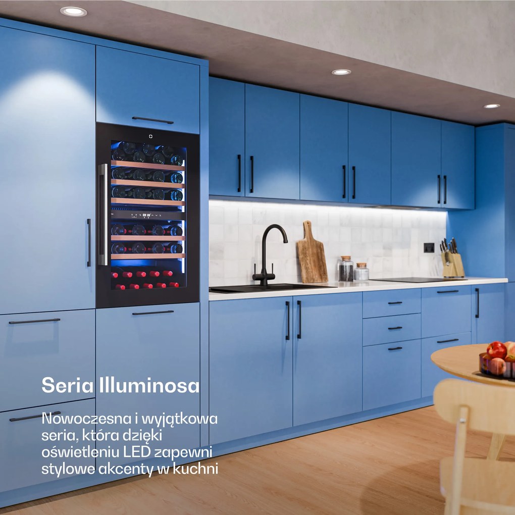 Klarstein Illuminosa 59.5cm 57 Butelek Winiarka Podblatowa Dwustrefowa Czarny