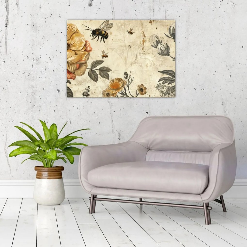 Obraz na szkle - Bee Meadow (70x50 cm)