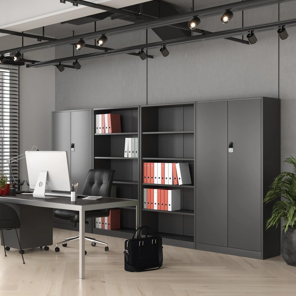 Biurowa szafa metalowa na akta DANIEL, 900 x 1850 x 400 mm, antracytowa