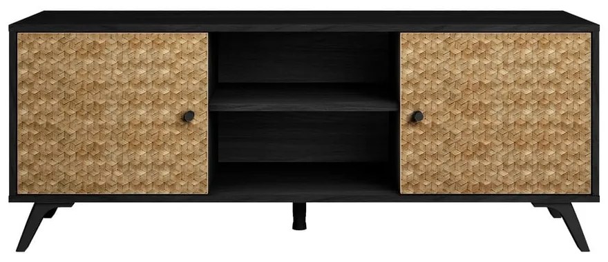 Czarna szafka pod TV w dekorze drewna egzotycznego 136x53 cm Hanoi – Marckeric