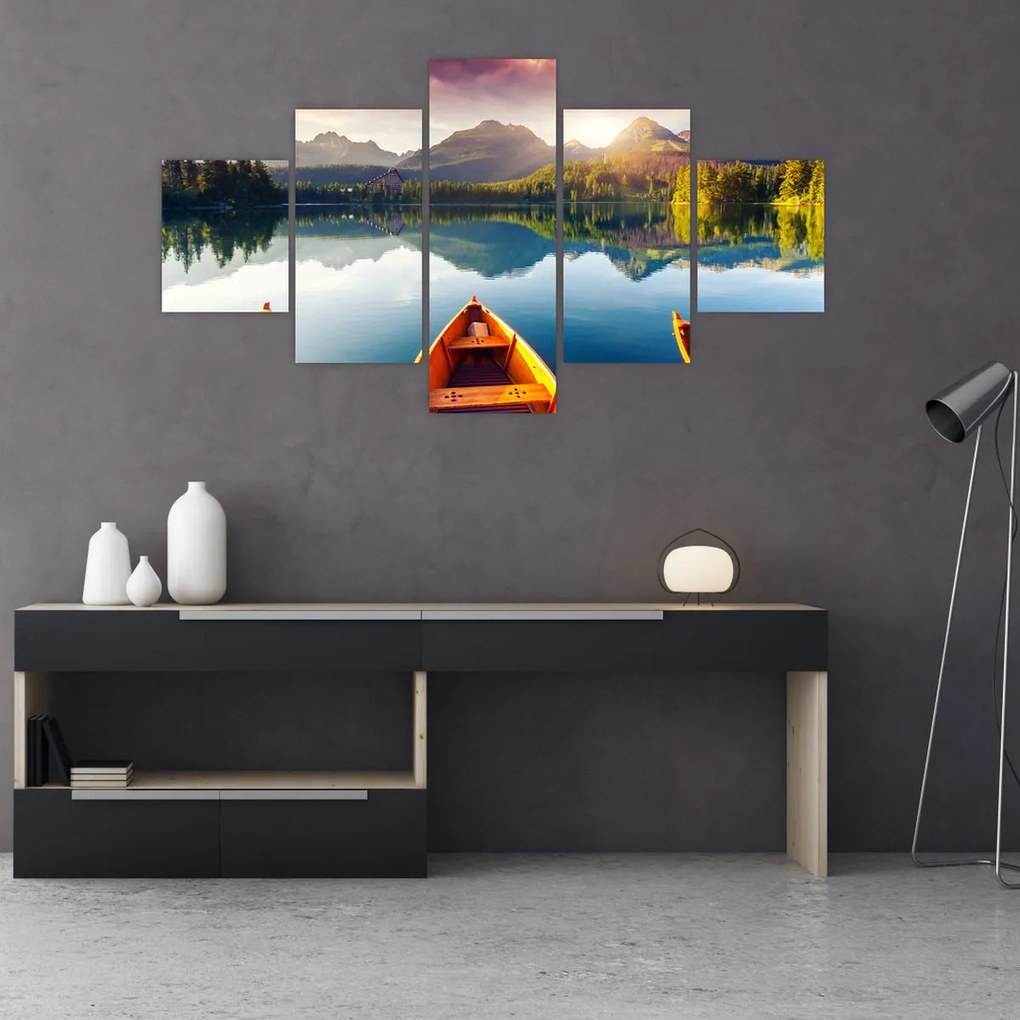 Obraz - Jezioro z łodziami (125x70 cm)