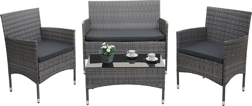 Zestaw polirattanowy MCW-F55 (4-częściowy),  szary, ciemnoszare poduszki