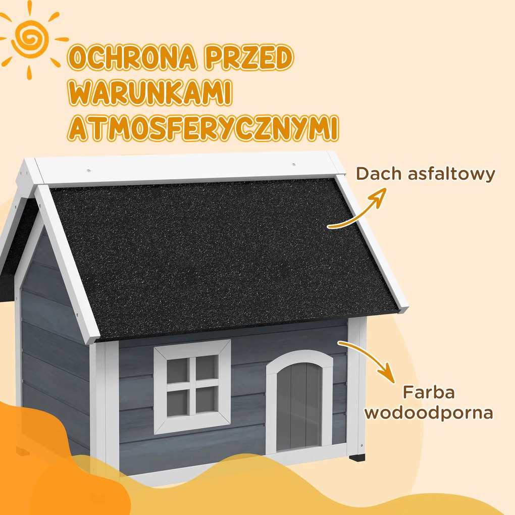 PawHut domek dla kota odporny na warunki atmosferyczne z oknem szary czarny legowisko dla kota na zewnątrz | Aosom PL