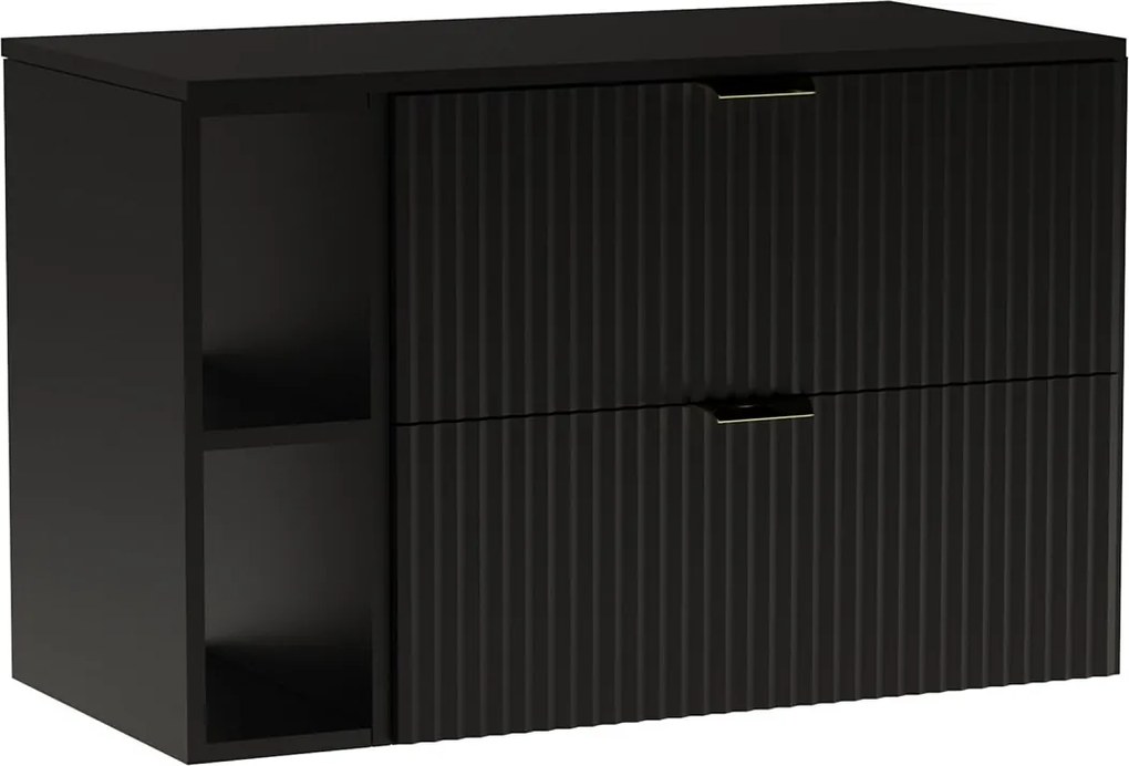 Szafka pod umywalkę WENA, z regałem, ryflowane fronty, Willy, 100x60x47 cm, Czarna