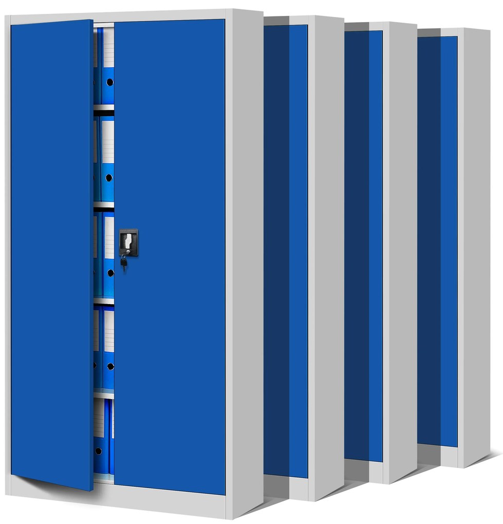 Zestaw 4x biurowa szafa metalowa na akta JAN, 900 x 1850 x 400 mm, szaro-niebieska