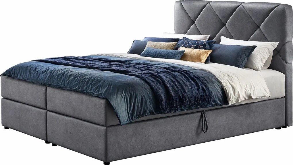 Szare welurowe łóżko kontynentalne 4 rozmiary L6-C98