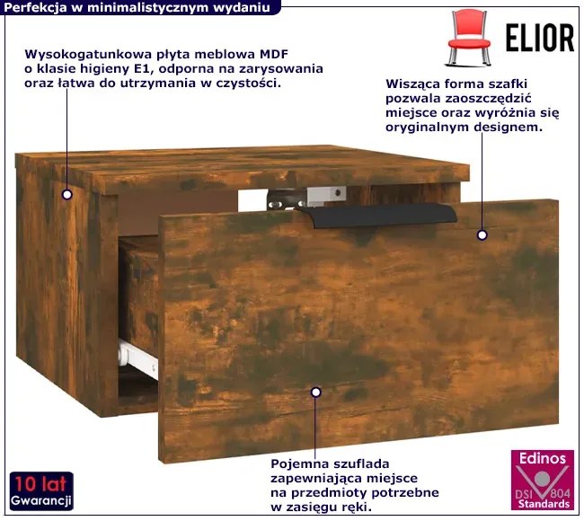 Wisząca szafka nocna przydymiony dąb - Zemsi