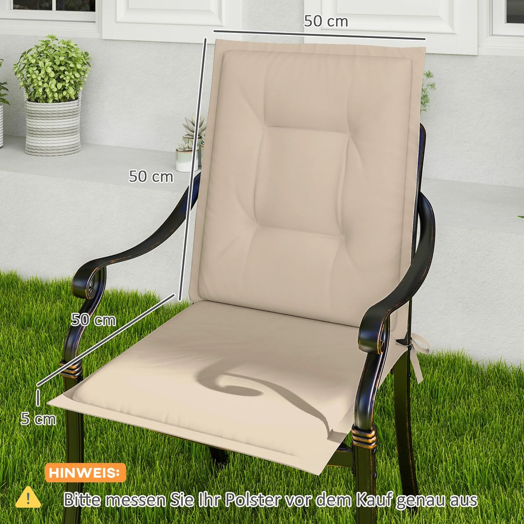 Outsunny Zestaw 4 Beżowych Poduszek na Krzesła 108 x 50 x 5 cm z Taśmami do Wewnątrz i Na Zewnątrz