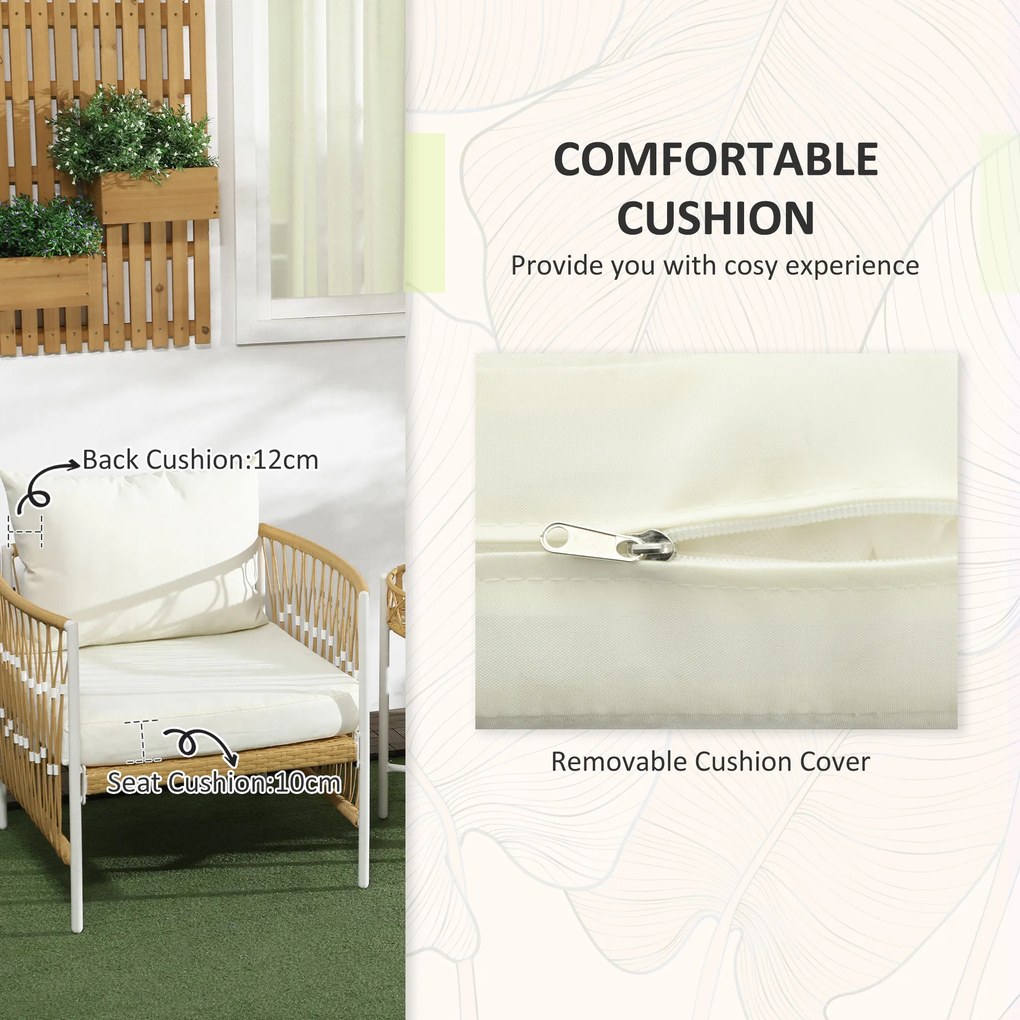 Outsunny Zestaw Mebli Ogrodowych z Rattanu Żółty+Kremowy 3-częściowy | Aosom PL