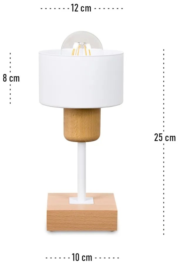 Lampka nocna stołowa DTI-WE10x10BU buk biała 1xE27