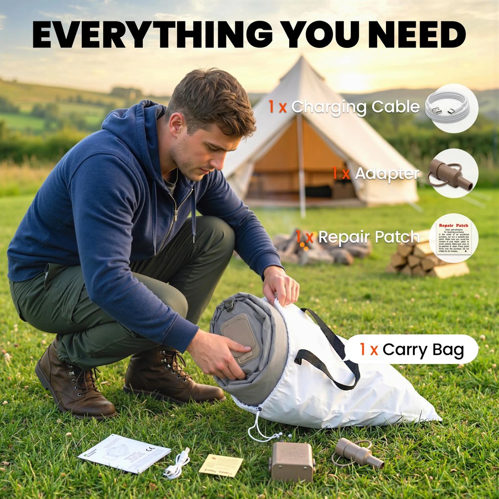 Outsunny Materac Dmuchany 1-osobowy Samopompujący Łóżko z Wbudowaną Elektryczną Pompką w 3 Minuty Flokowana Powierzchnia | Aosom PL