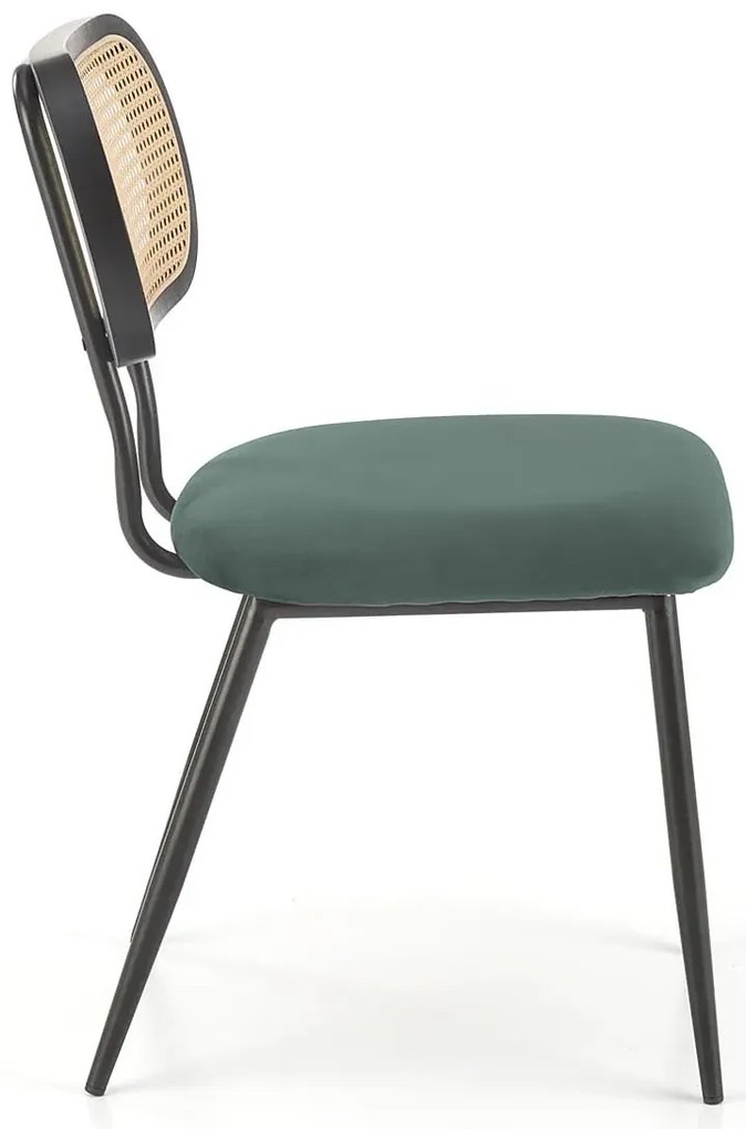 Zielone krzesło z rattanem w stylu boho D9-D45