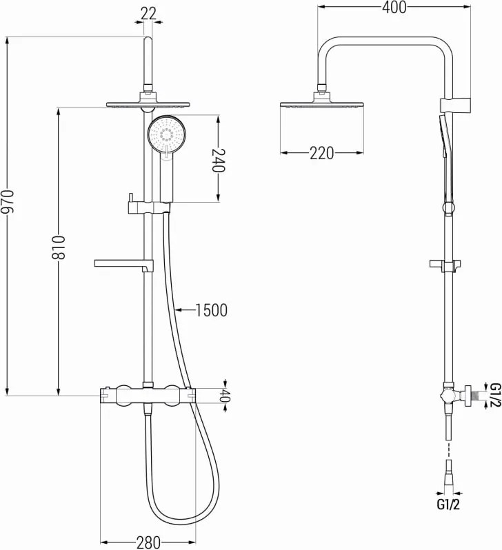 Mexen KX40 zestaw prysznicowy natynkowy z deszczownicą i baterią termostatyczną, różowe złoto - 771504091-60