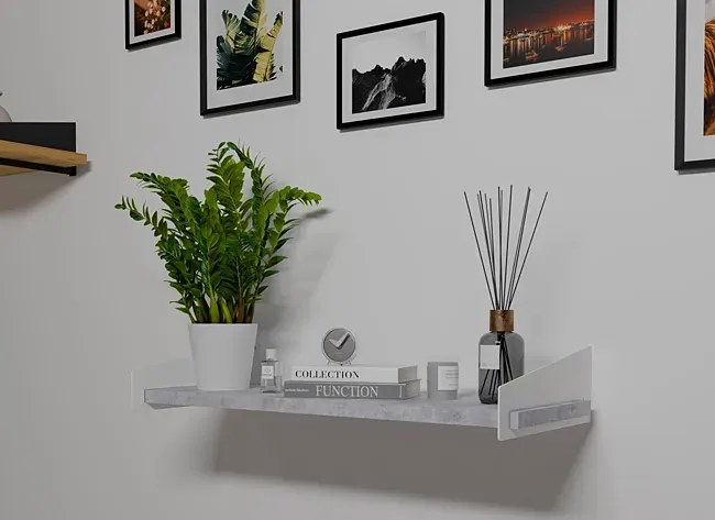Wisząca półka na książki biały + beton - Mizu 3X
