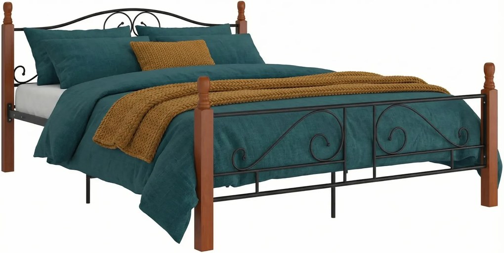 Łózko metalowe czarny + ciemny dąb 120x200 cm B8-W00