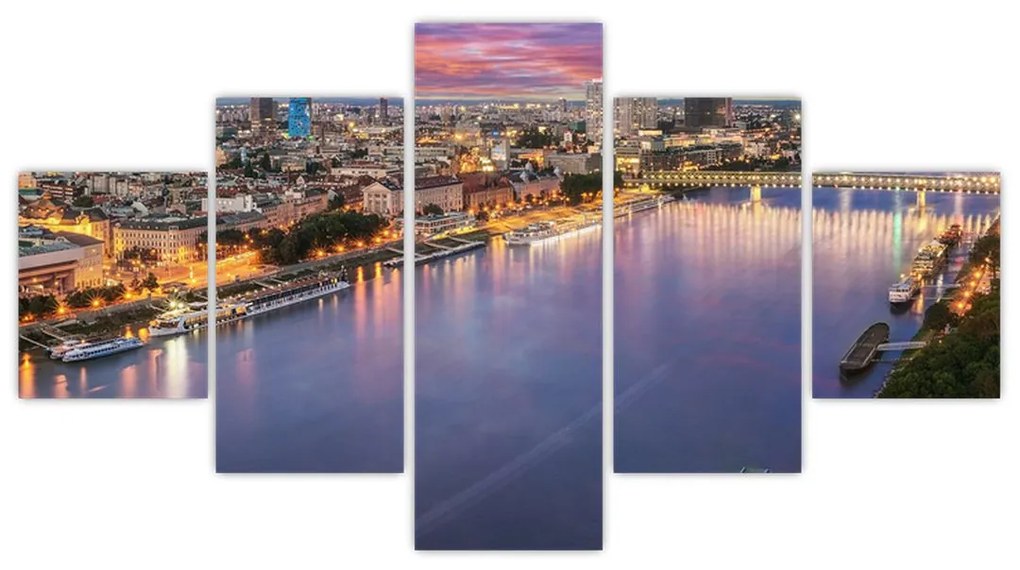 Obraz nocnego miasta Bratysławy z rzeką (125x70 cm)