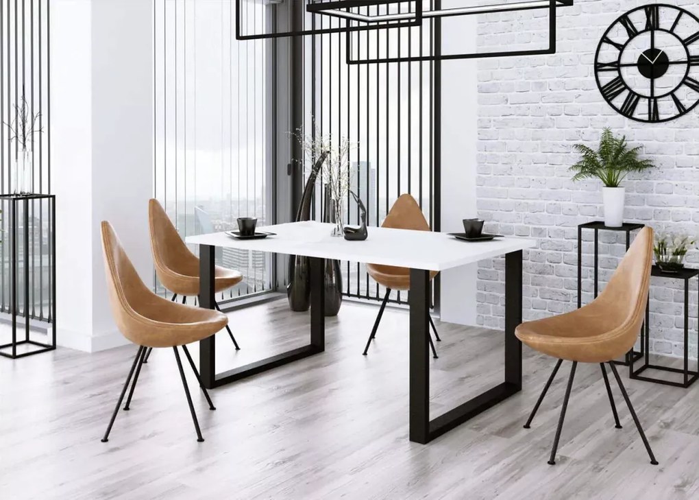 Prostokątny stół Imper industrialny – stół z metalowym stelażem i blatem laminowanym 28 mm, dąb artisan / lancelot / biały