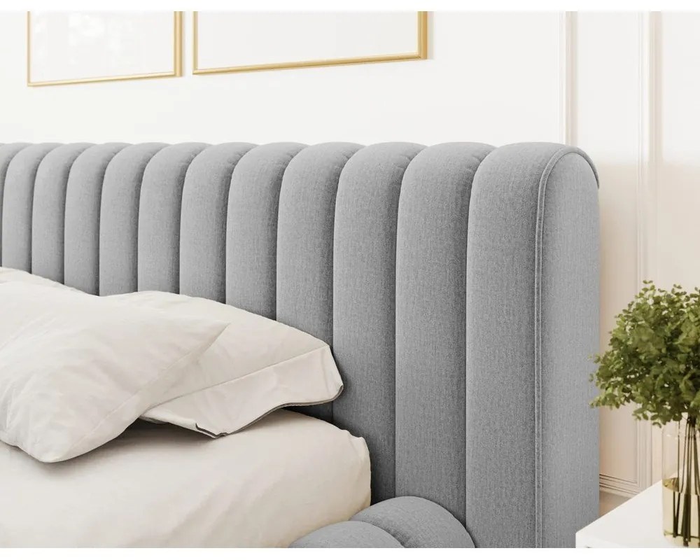 Jasnoszare tapicerowane łóżko dwuosobowe ze schowkiem ze stelażem 160x200 cm Carilla – ELTAP