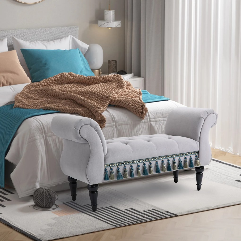 HOMCOM Luksusowa ławka tapicerowana otomana drewno kauczukowe poliester kolor szara