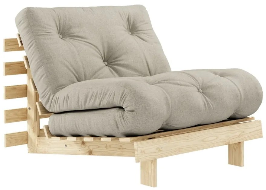 Fotel rozkładany z beżowym lnianym obiciem Karup Design Roots Raw/Linen