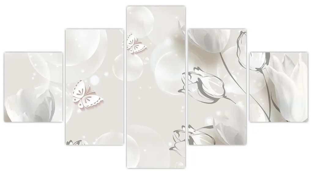 Obraz - Tulipany między bąbelkami (125x70 cm)