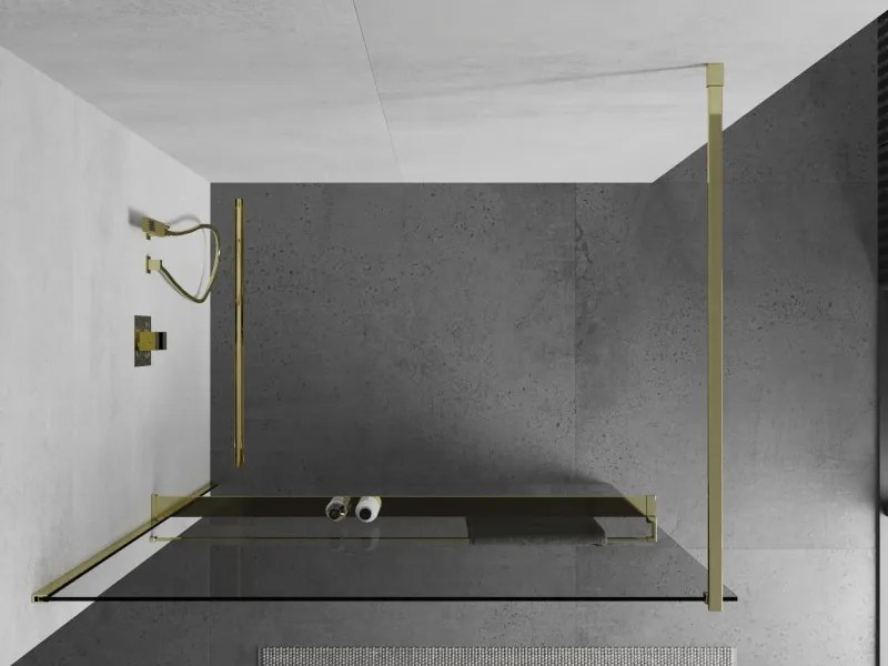 Mexen Kioto+ ścianka prysznicowa z półką Walk-in 70 x 200 cm, transparent, złota - 800-070-121-50-00