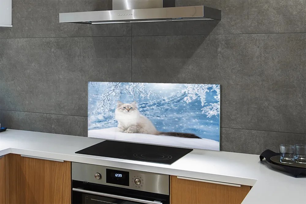 Panel Szklany Kot w Zimowej Scenerii