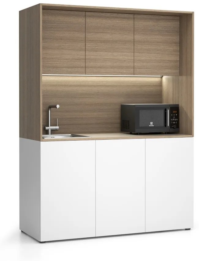 Kuchnia biurowa NIKA ze zlewem i kranem 1481 x 600 x 2000 mm, dąb naturalny, lewo