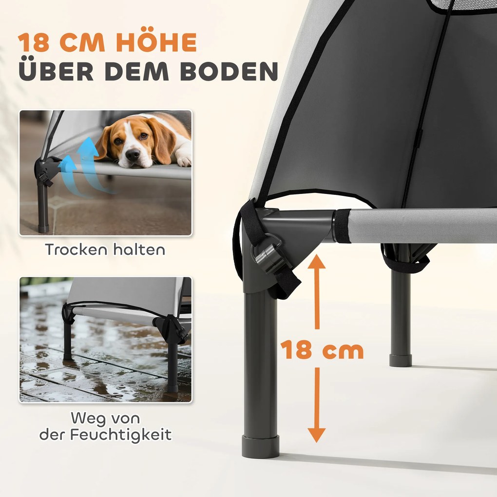 PawHut Zewnętrzne Legowisko dla Psa z Daszkiem, Podwyższone dla Dużych Psów, 91 x 76 x 90 cm, Jasnoszary