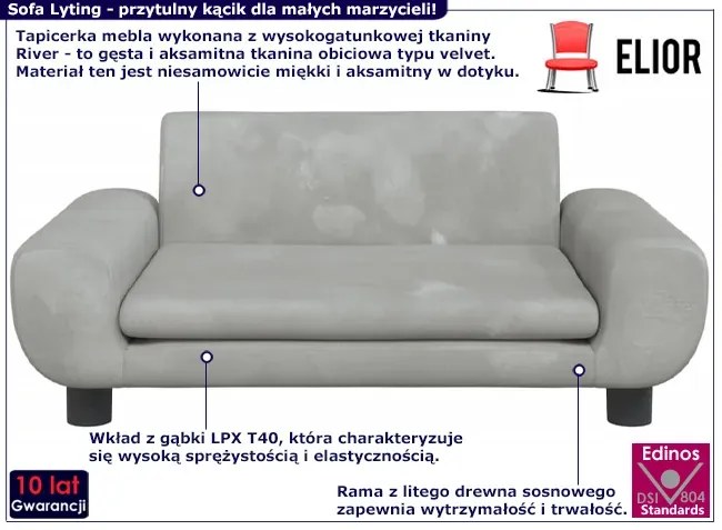 Dziecięca aksamitna sofa dziecięca jasnoszara - Lyting