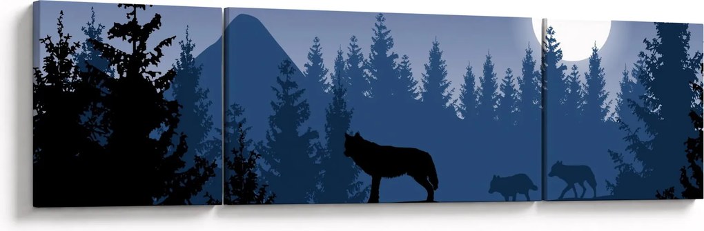 Obraz - Wataha wilków pod księżycem w pełni (170x50 cm)