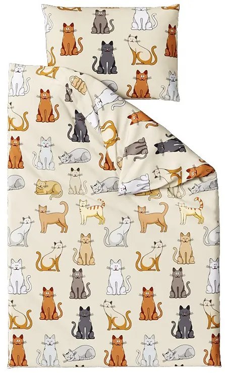 PrzytulneMieszkanie.pl PrzytulneMieszkanie.pl Flanelowa pościel COLORED CATS kremowa Rozmiar pościeli: 2 szt 70 x 90 cm | 200 x 220 cm