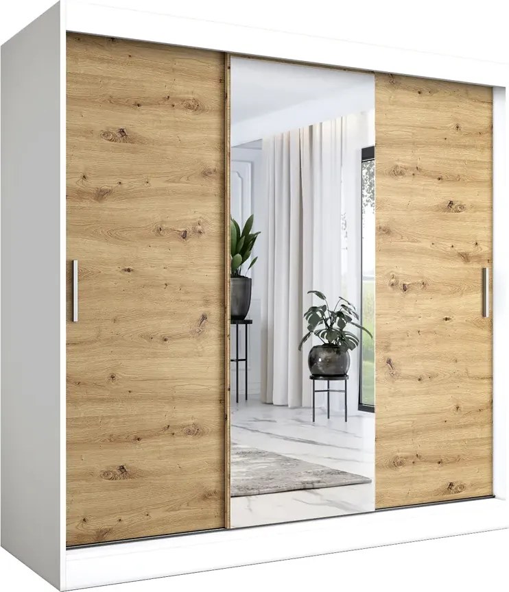 Szafa przesuwna biały + dąb artisan 200 cm M6-L02